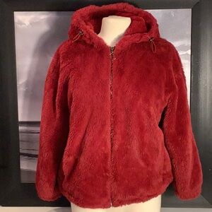 Angel Kiss Los Angeles Cranberry Red Faux Fur Teddy Bomber Jacket Sz Small